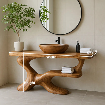 Handcrafted Solid Wood Vanity with Sculptural Flow Design and Contemporary Natural Form Lynnsnail