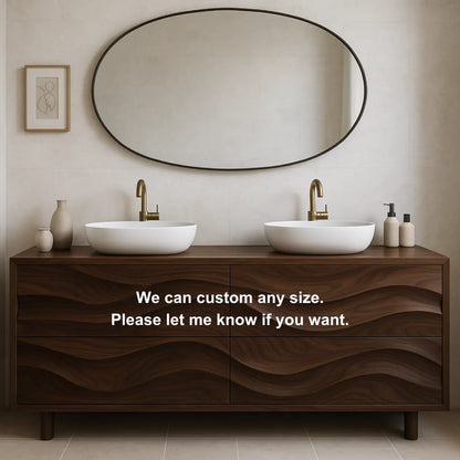 Handcrafted Solid Wood Bathroom Vanity – Organic Wave Front Double Sink Cabinet with Modern Brass Fixtures Lynnsnail