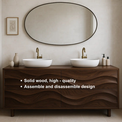 Handcrafted Solid Wood Bathroom Vanity – Organic Wave Front Double Sink Cabinet with Modern Brass Fixtures Lynnsnail