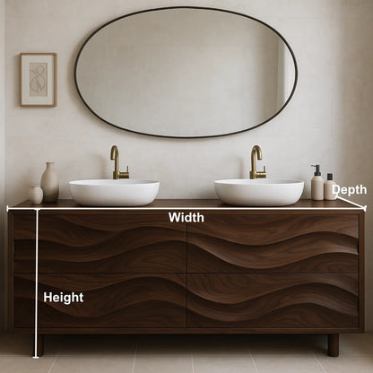 Handcrafted Solid Wood Bathroom Vanity – Organic Wave Front Double Sink Cabinet with Modern Brass Fixtures Lynnsnail