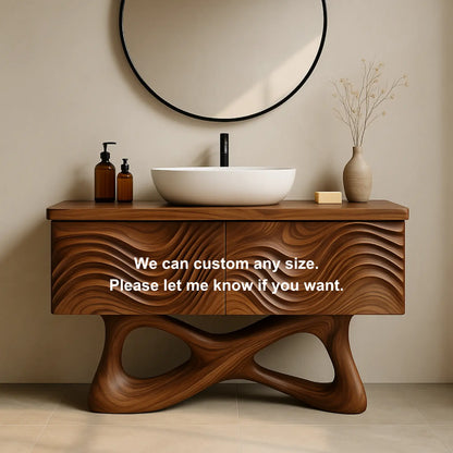 Handcrafted Solid Walnut Bathroom Vanity – Sculptural Wave Front with Organic Twisted Base Design Lynnsnail