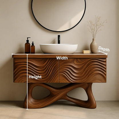 Handcrafted Solid Walnut Bathroom Vanity – Sculptural Wave Front with Organic Twisted Base Design Lynnsnail