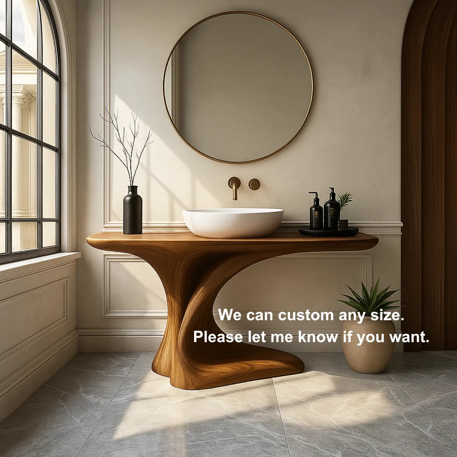 Handcrafted Solid Wood Bathroom Vanity – Organic Sculptural Flow Design with Artistic Curved Base Lynnsnail