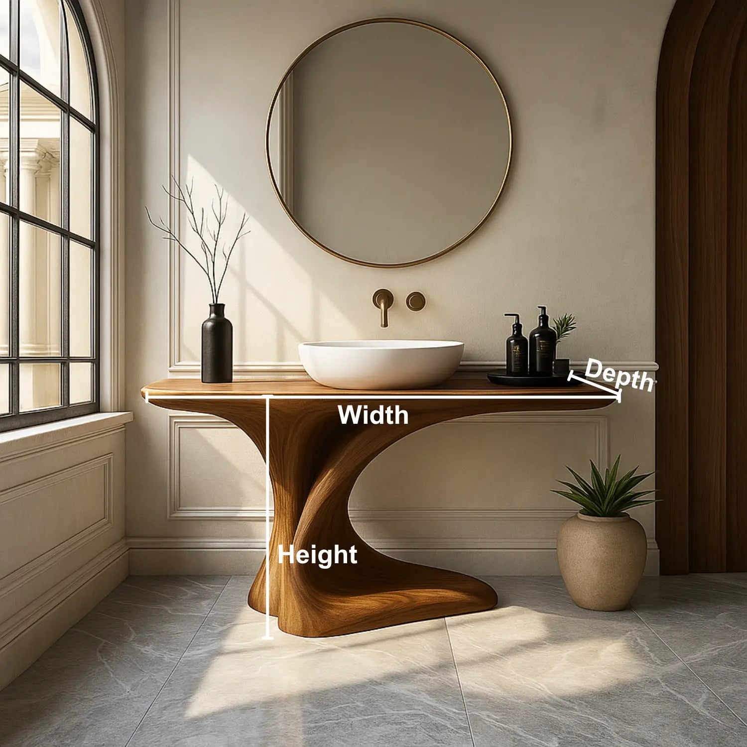 Handcrafted Solid Wood Bathroom Vanity – Organic Sculptural Flow Design with Artistic Curved Base Lynnsnail