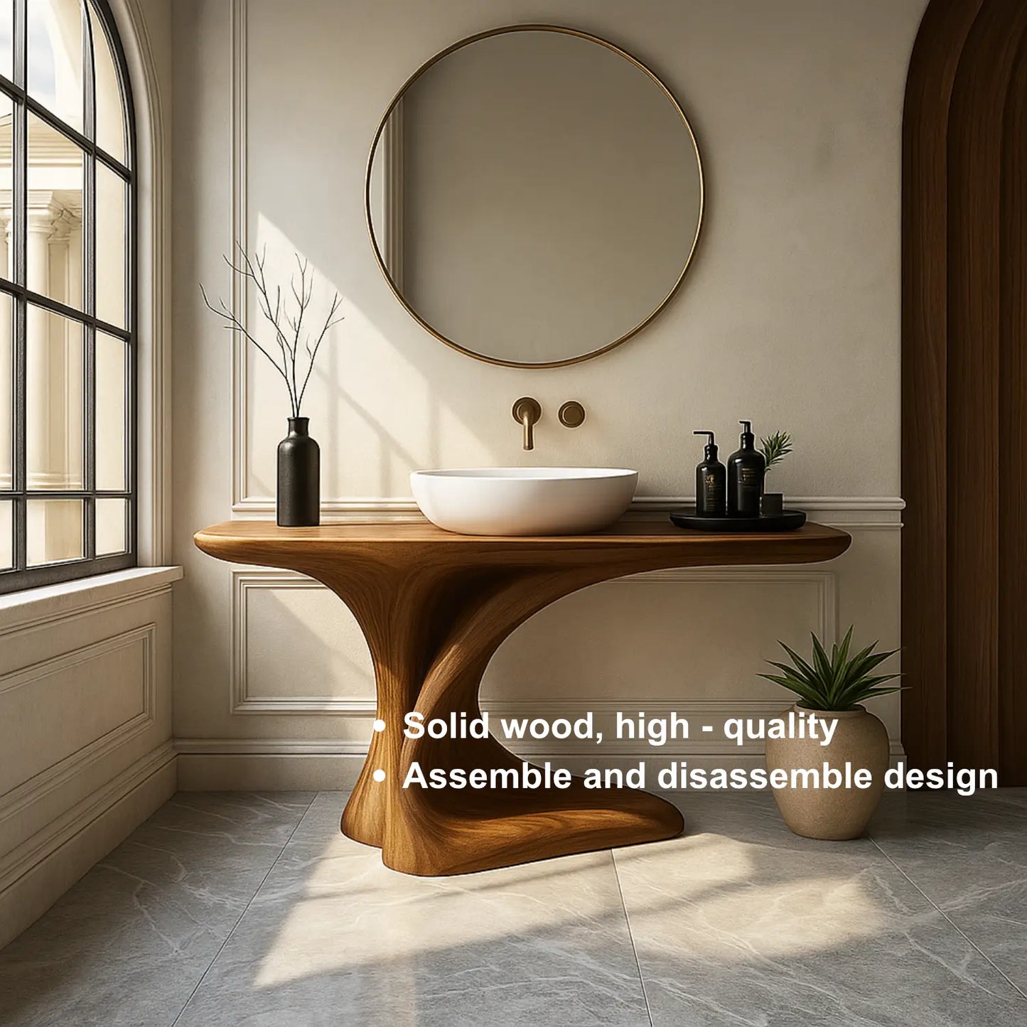 Handcrafted Solid Wood Bathroom Vanity – Organic Sculptural Flow Design with Artistic Curved Base Lynnsnail