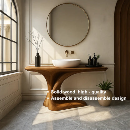 Handcrafted Solid Wood Bathroom Vanity – Organic Sculptural Flow Design with Artistic Curved Base Lynnsnail