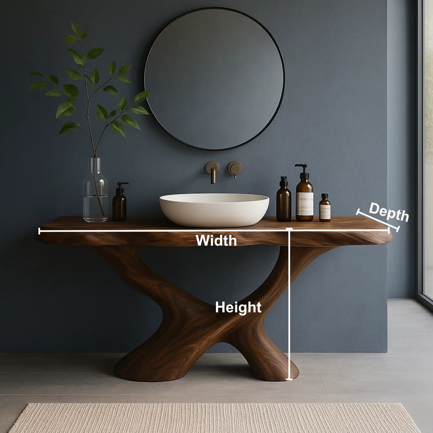 Handcrafted Solid Wood Bathroom Vanity – Sculptural Organic Flow Base with Modern Artistic Form Lynnsnail