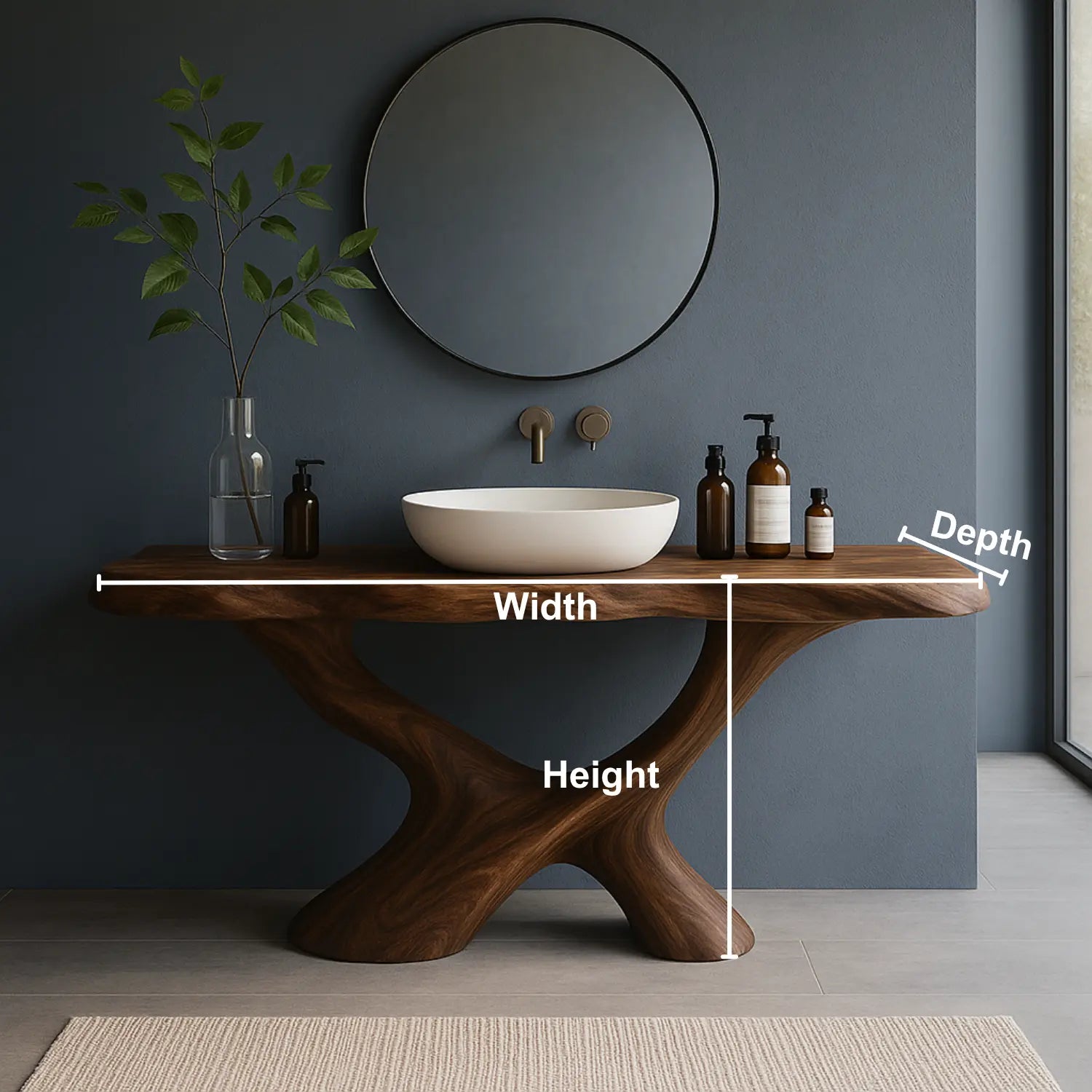 Handcrafted Solid Wood Bathroom Vanity – Sculptural Organic Flow Base with Modern Artistic Form Lynnsnail