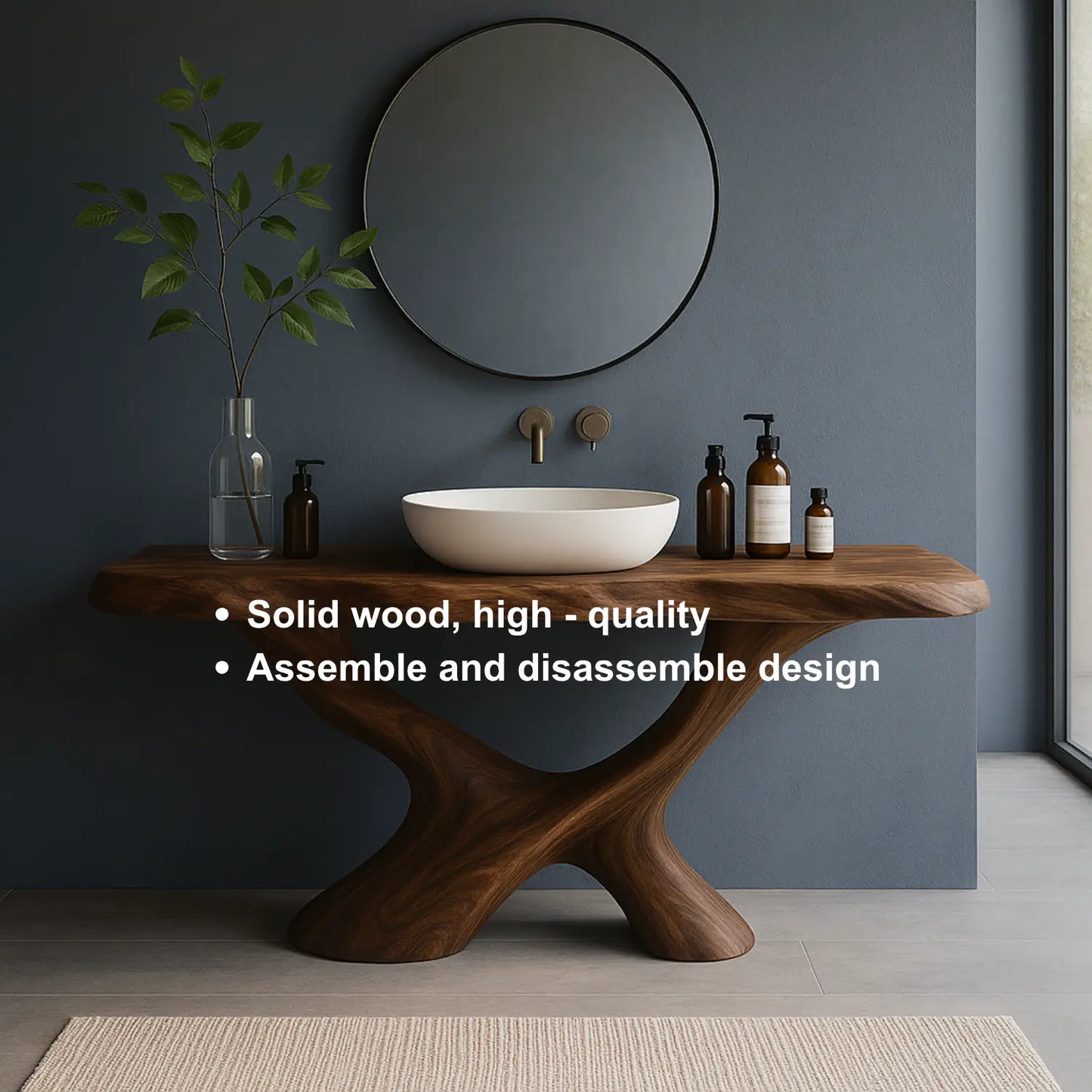 Handcrafted Solid Wood Bathroom Vanity – Sculptural Organic Flow Base with Modern Artistic Form Lynnsnail