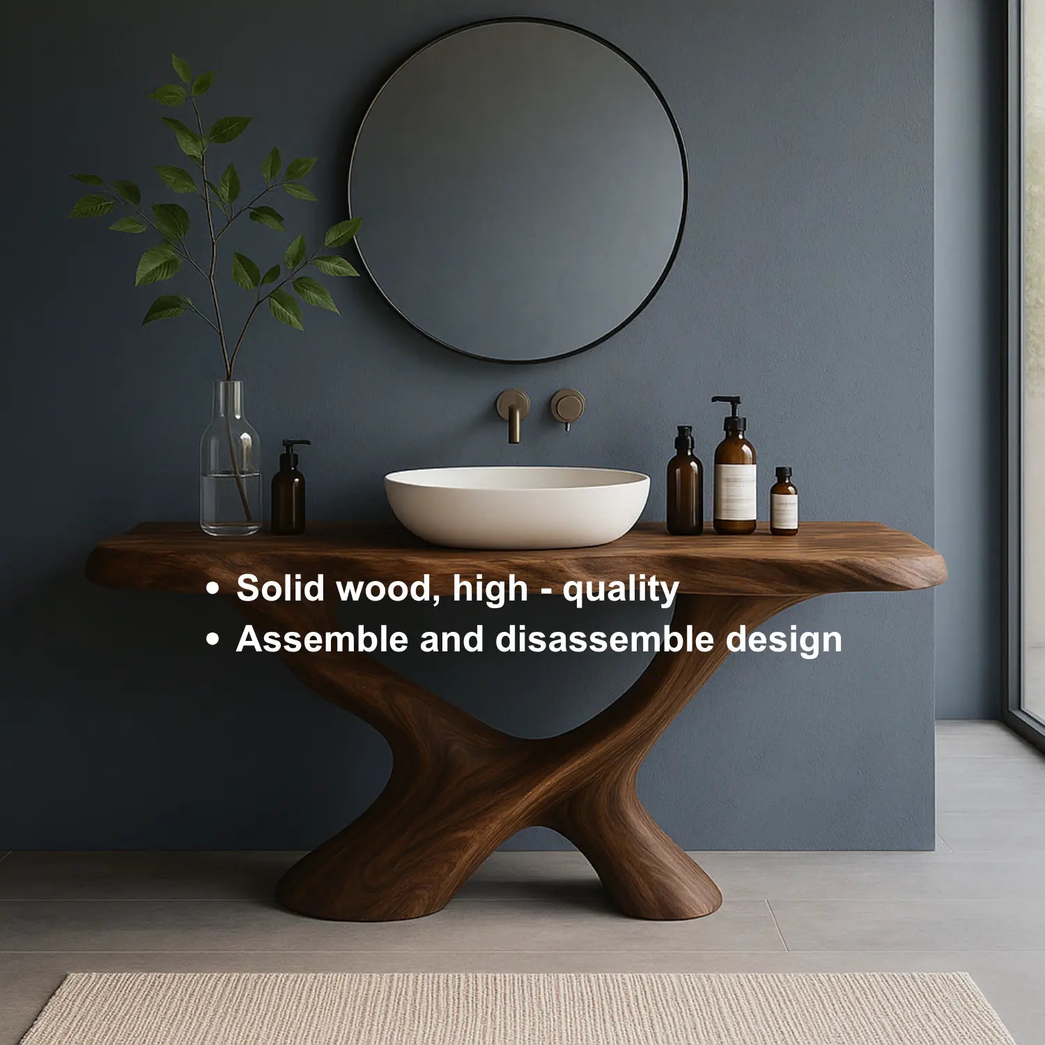 Handcrafted Solid Wood Bathroom Vanity – Sculptural Organic Flow Base with Modern Artistic Form Lynnsnail