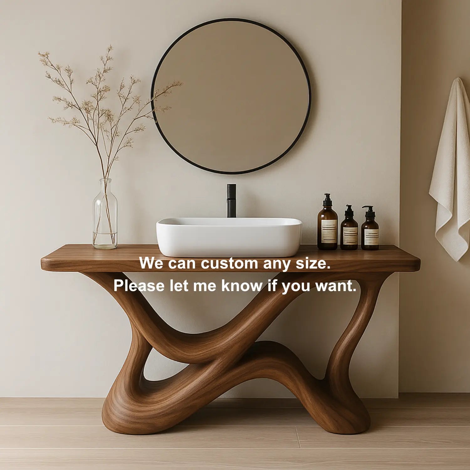 Handcrafted Solid Wood Bathroom Vanity – Organic Interwoven Flow Sculptural Base Design Lynnsnail