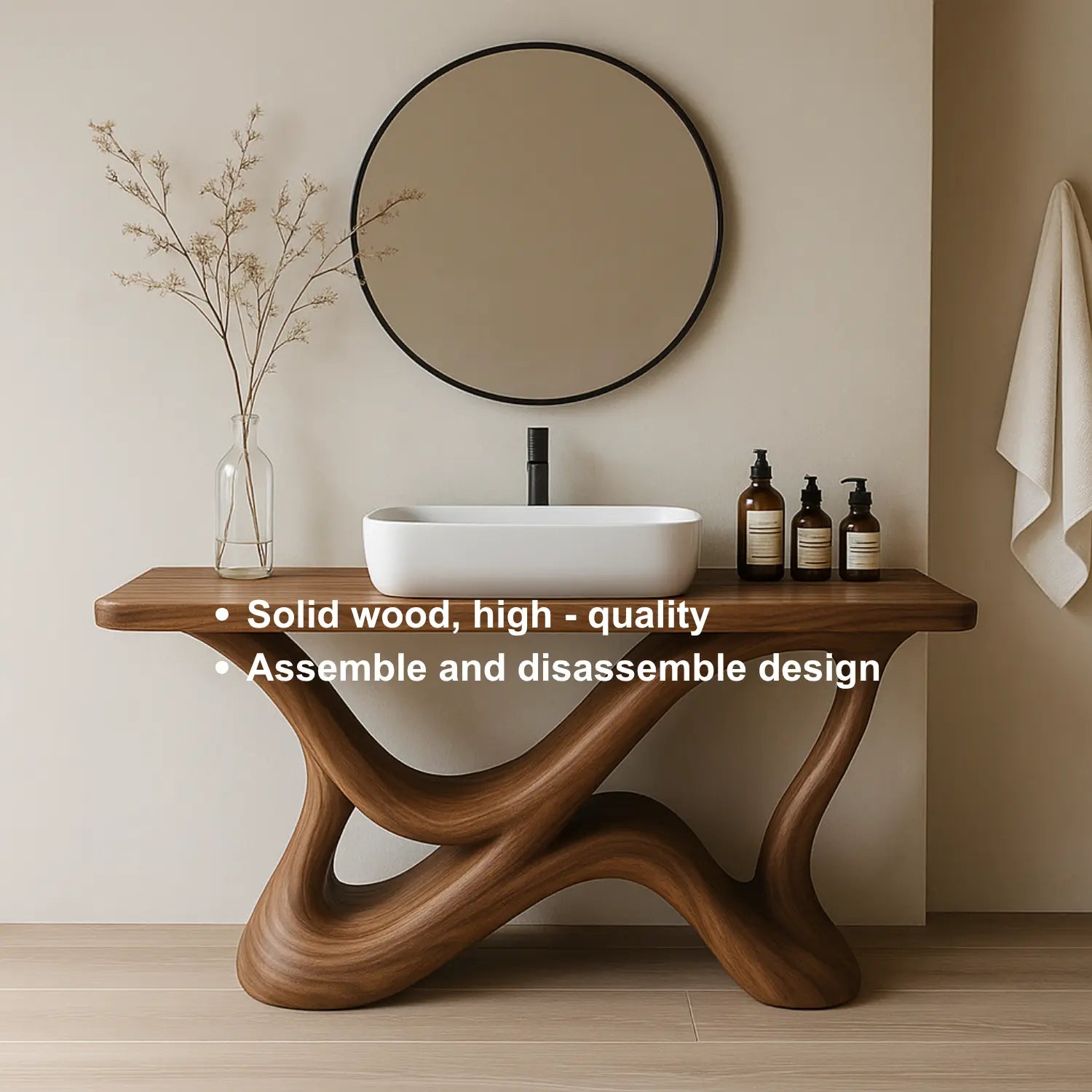 Handcrafted Solid Wood Bathroom Vanity – Organic Interwoven Flow Sculptural Base Design Lynnsnail