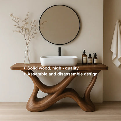 Handcrafted Solid Wood Bathroom Vanity – Organic Interwoven Flow Sculptural Base Design Lynnsnail