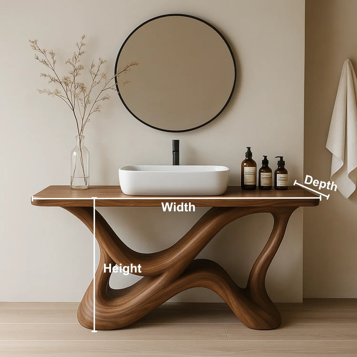 Handcrafted Solid Wood Bathroom Vanity – Organic Interwoven Flow Sculptural Base Design Lynnsnail
