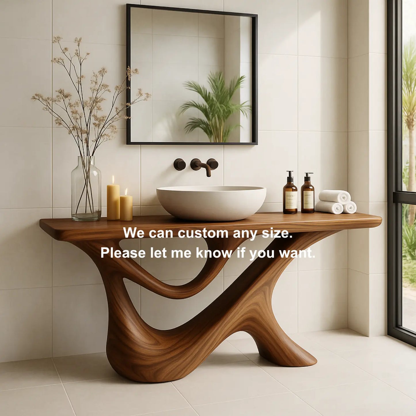 Handcrafted Solid Wood Bathroom Vanity – Sculptural Organic Y-Form Base with Natural Flow Design Lynnsnail