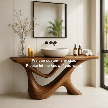 Handcrafted Solid Wood Bathroom Vanity – Sculptural Organic Y-Form Base with Natural Flow Design Lynnsnail