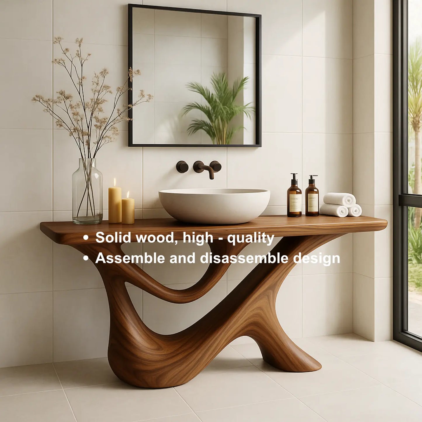 Handcrafted Solid Wood Bathroom Vanity – Sculptural Organic Y-Form Base with Natural Flow Design Lynnsnail