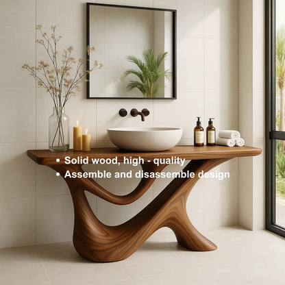 Handcrafted Solid Wood Bathroom Vanity – Sculptural Organic Y-Form Base with Natural Flow Design Lynnsnail