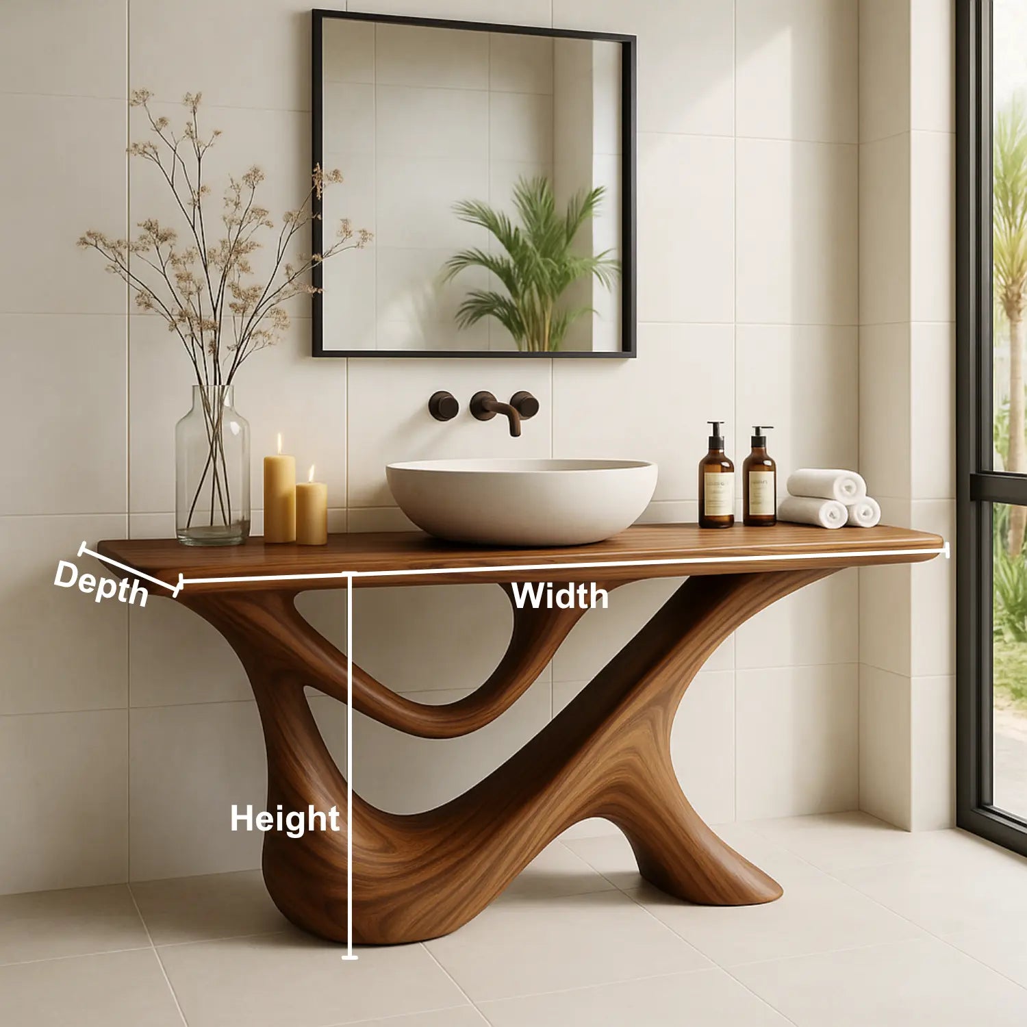Handcrafted Solid Wood Bathroom Vanity – Sculptural Organic Y-Form Base with Natural Flow Design Lynnsnail