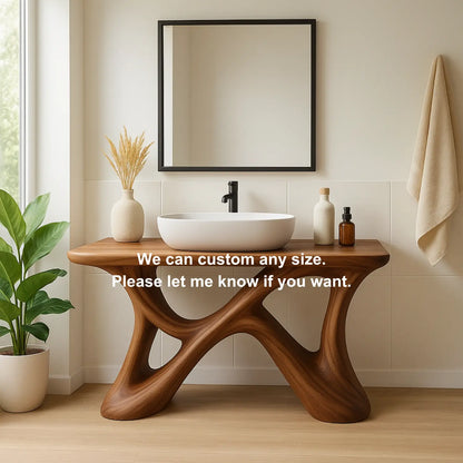 Handcrafted Solid Wood Bathroom Vanity – Sculptural Organic X-Form Base with Modern Artistic Flow Lynnsnail