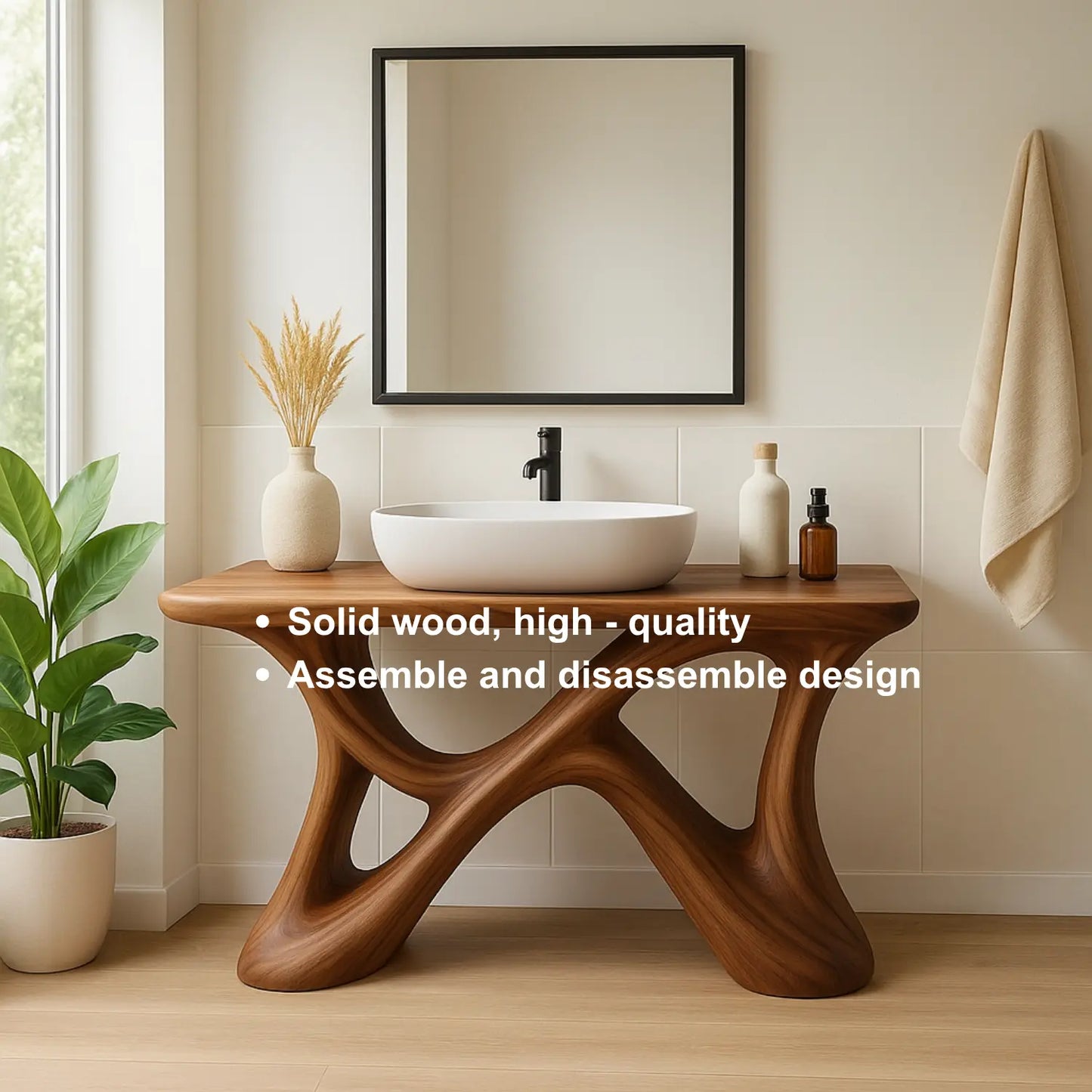 Handcrafted Solid Wood Bathroom Vanity – Sculptural Organic X-Form Base with Modern Artistic Flow Lynnsnail