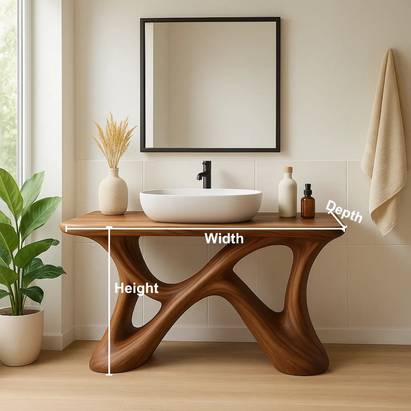 Handcrafted Solid Wood Bathroom Vanity – Sculptural Organic X-Form Base with Modern Artistic Flow Lynnsnail