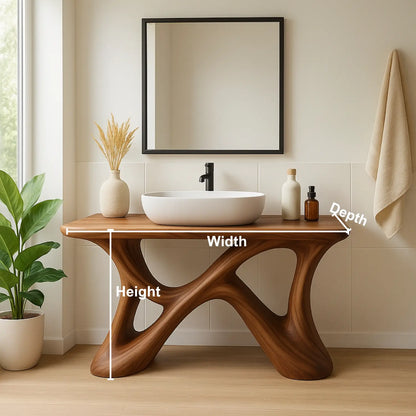 Handcrafted Solid Wood Bathroom Vanity – Sculptural Organic X-Form Base with Modern Artistic Flow Lynnsnail