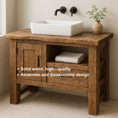 Handcrafted Solid Wood Bathroom Vanity – Rustic Live Edge Base with Drawer and Cabinet Storage Lynnsnail