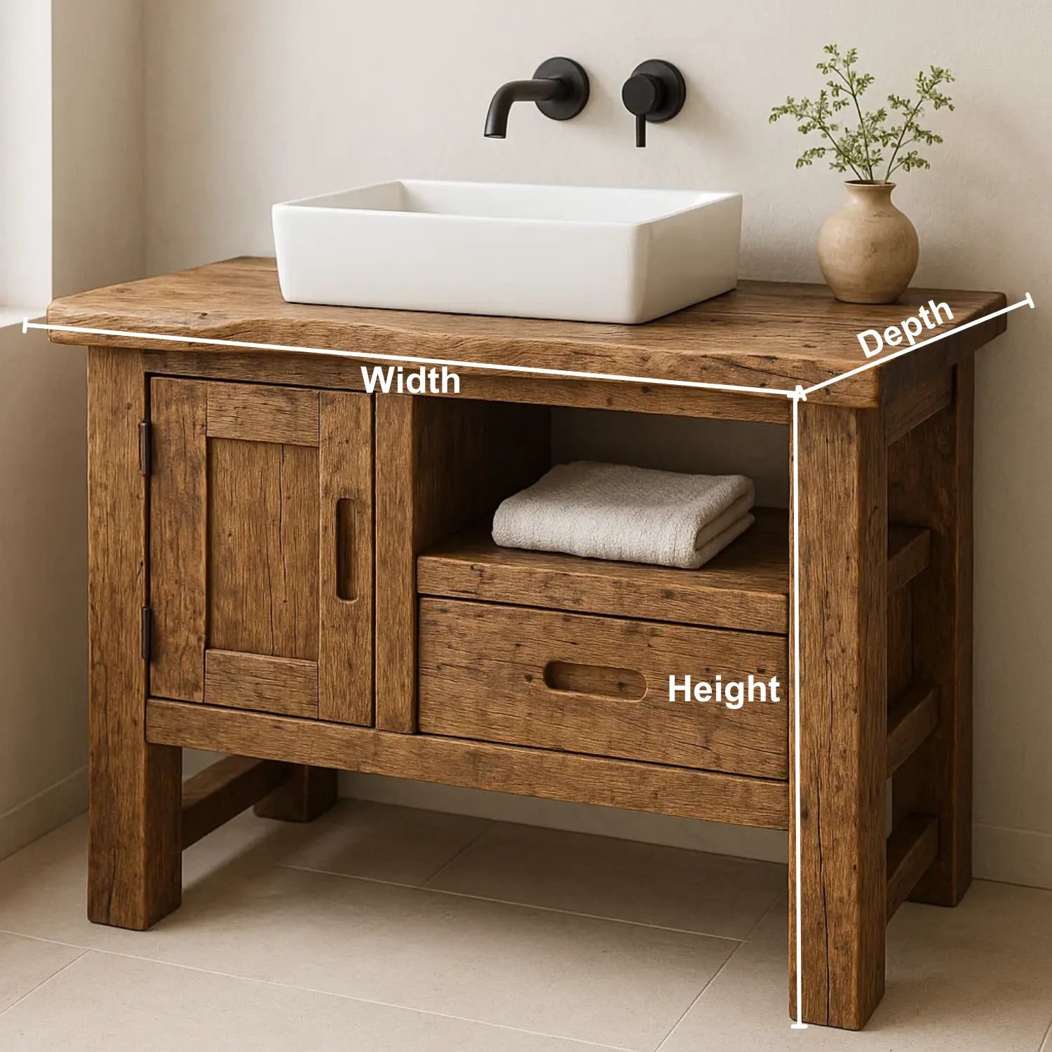 Handcrafted Solid Wood Bathroom Vanity – Rustic Live Edge Base with Drawer and Cabinet Storage Lynnsnail