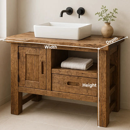 Handcrafted Solid Wood Bathroom Vanity – Rustic Live Edge Base with Drawer and Cabinet Storage Lynnsnail