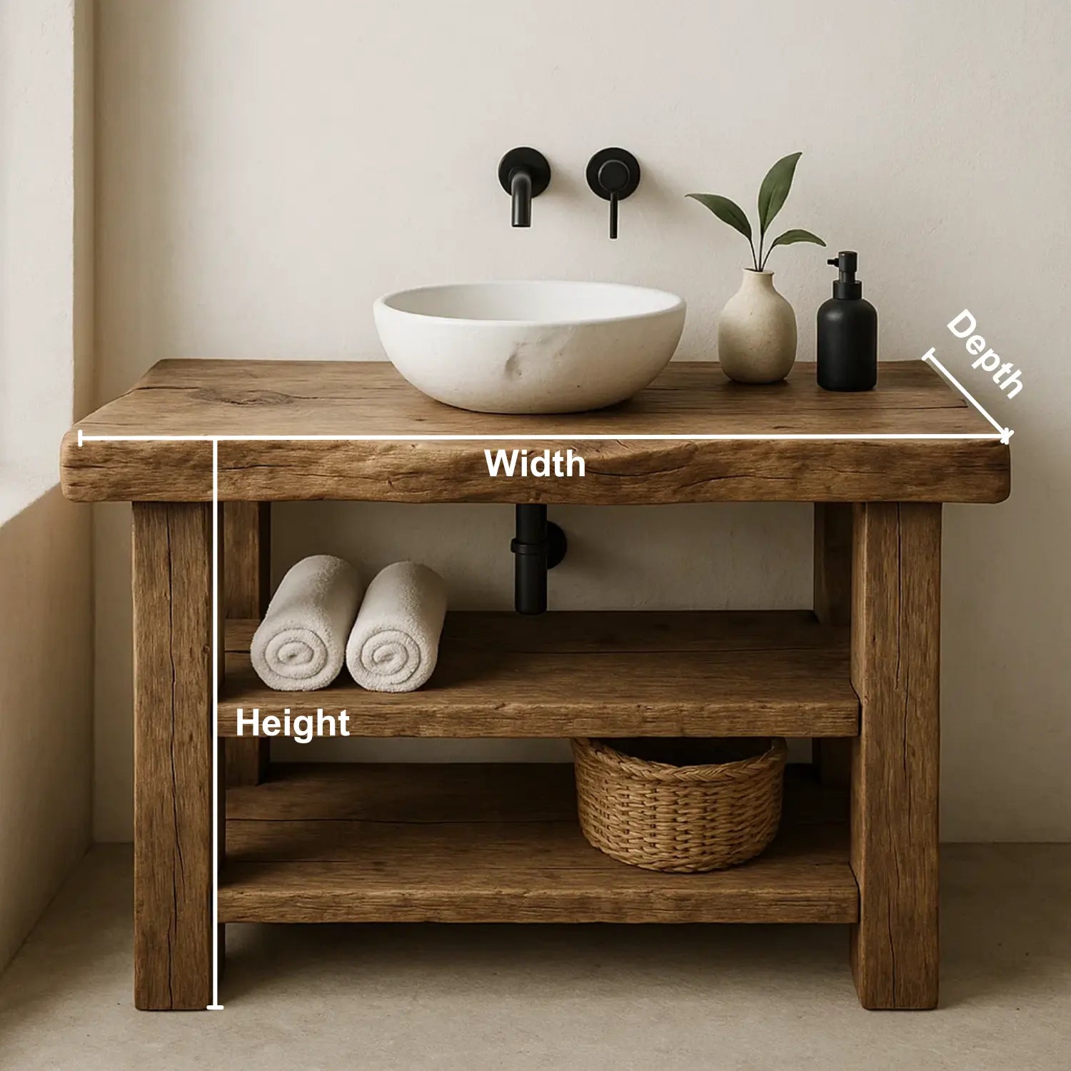 Handcrafted Solid Wood Bathroom Vanity – Rustic Live Edge Base with Double Open Shelves Lynnsnail