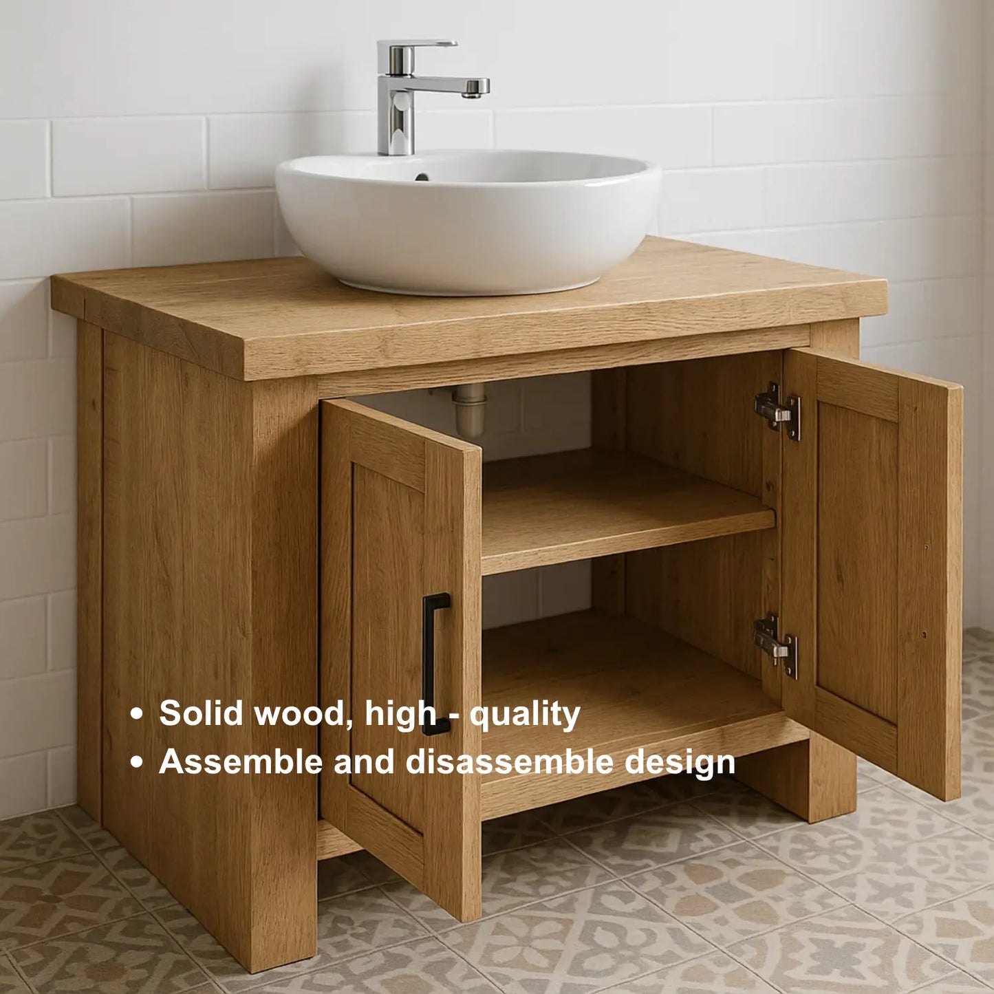 Modern Handcrafted Solid Wood Bathroom Vanity – Minimalist Cabinet Base with Double Doors Lynnsnail