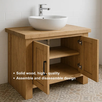 Modern Handcrafted Solid Wood Bathroom Vanity – Minimalist Cabinet Base with Double Doors Lynnsnail