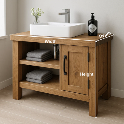 Handcrafted Solid Wood Bathroom Vanity – Modern Rustic Base with Door and Open Shelves Lynnsnail