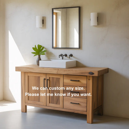 Handcrafted Solid Wood Bathroom Vanity – Rustic Modern Base with 3 Drawers and Cabinet Doors Lynnsnail