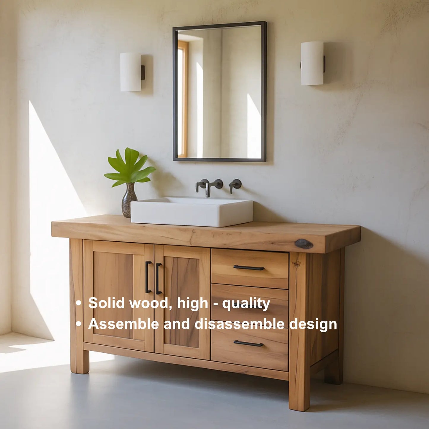 Handcrafted Solid Wood Bathroom Vanity – Rustic Modern Base with 3 Drawers and Cabinet Doors Lynnsnail
