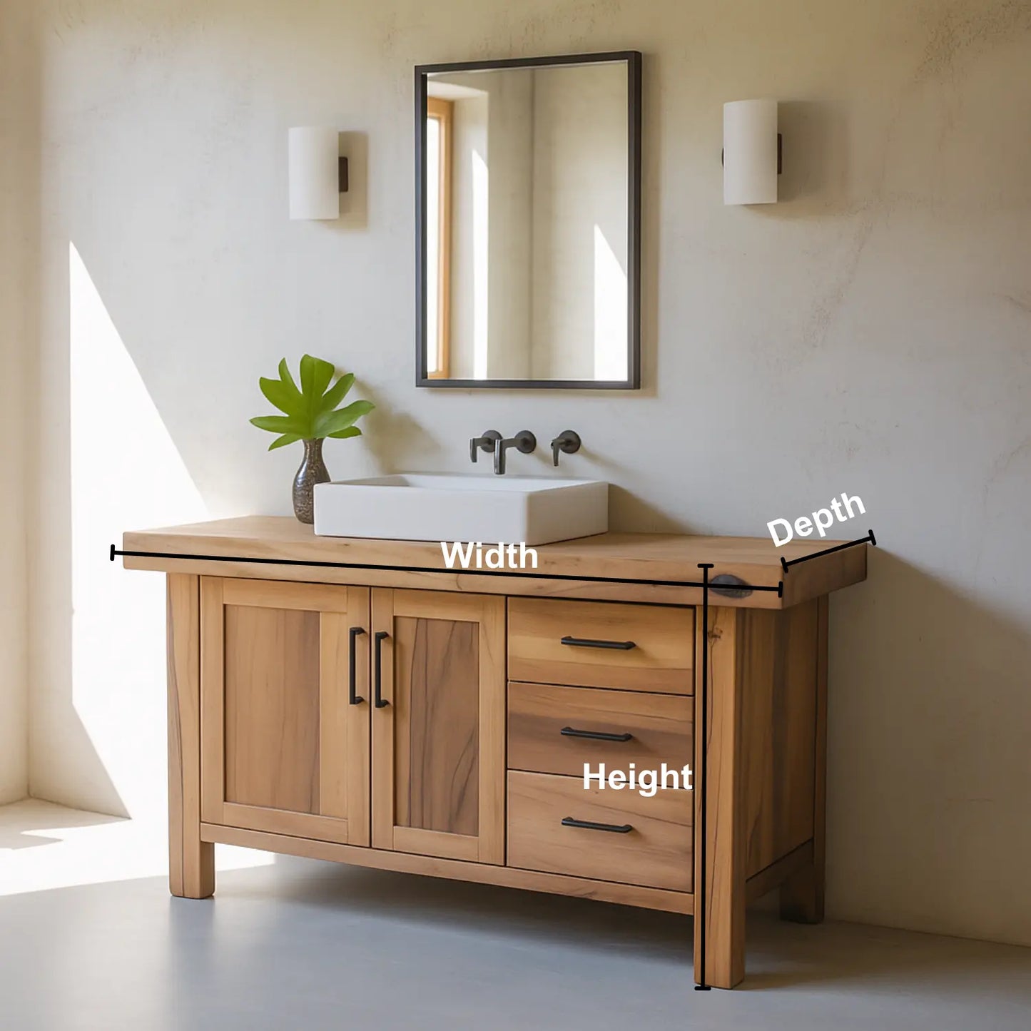 Handcrafted Solid Wood Bathroom Vanity – Rustic Modern Base with 3 Drawers and Cabinet Doors Lynnsnail