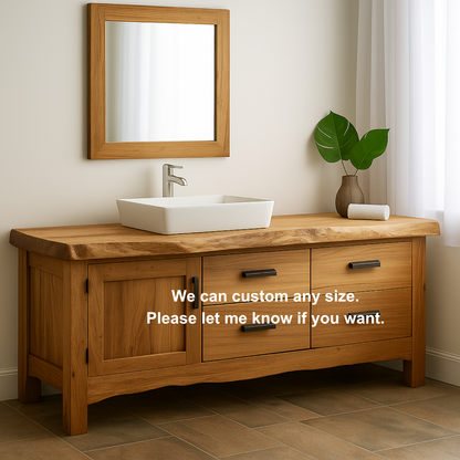 Handcrafted Solid Wood Bathroom Vanity – Natural Live Edge Base with 4 Drawers and Door Cabinet Lynnsnail