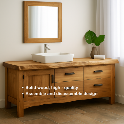 Handcrafted Solid Wood Bathroom Vanity – Natural Live Edge Base with 4 Drawers and Door Cabinet Lynnsnail