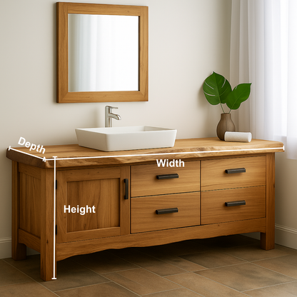 Handcrafted Solid Wood Bathroom Vanity – Natural Live Edge Base with 4 Drawers and Door Cabinet Lynnsnail