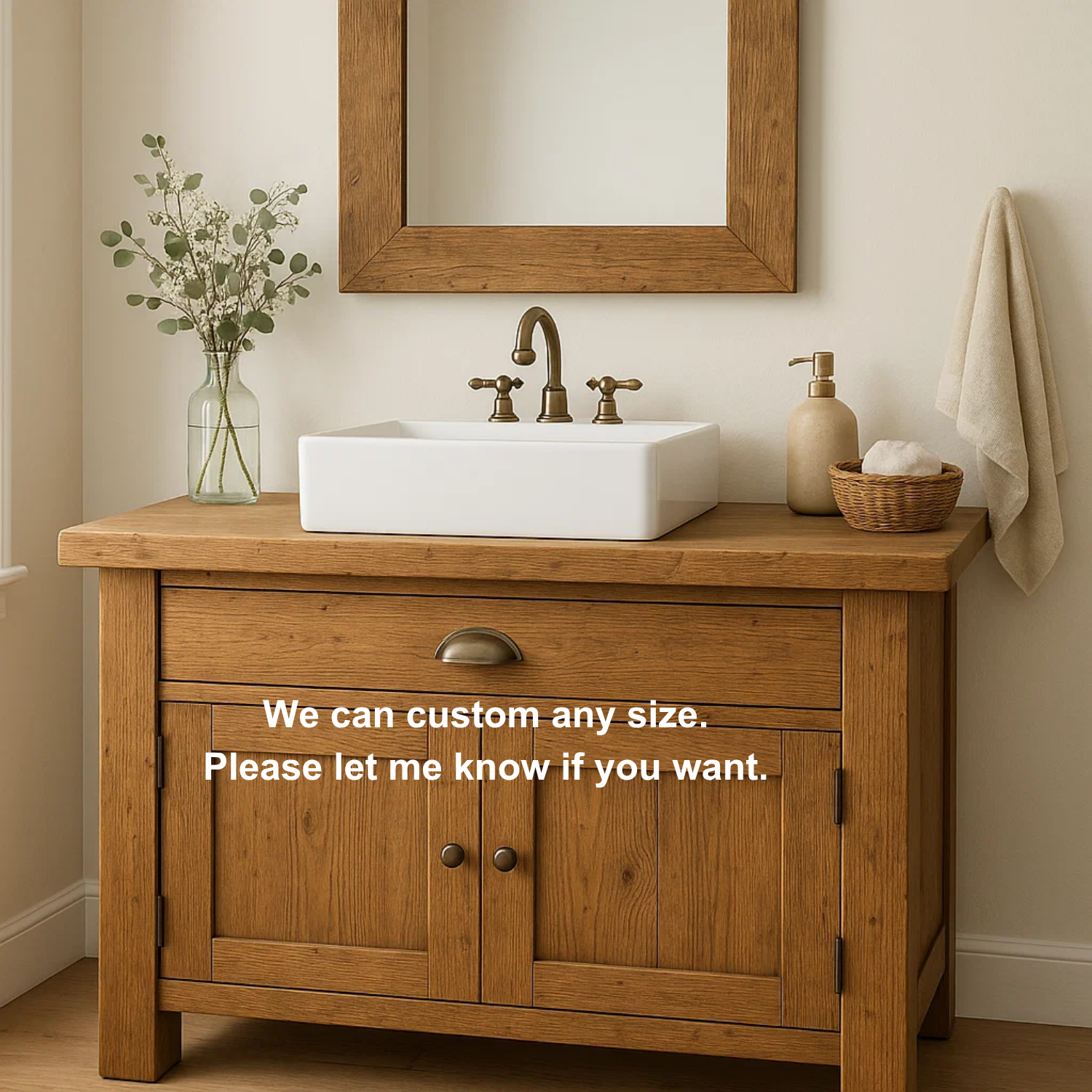 Handcrafted Solid Wood Bathroom Vanity – Rustic Farmhouse Base with Drawer and Double Door Cabinet Lynnsnail