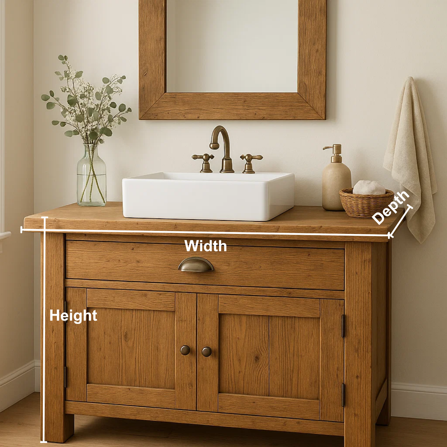 Handcrafted Solid Wood Bathroom Vanity – Rustic Farmhouse Base with Drawer and Double Door Cabinet Lynnsnail