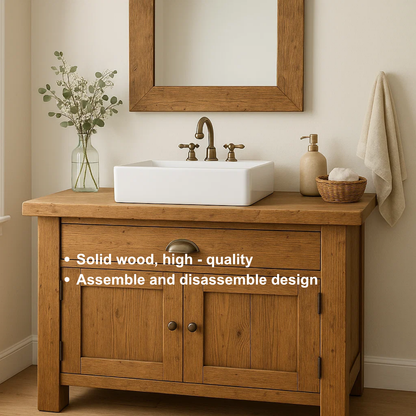 Handcrafted Solid Wood Bathroom Vanity – Rustic Farmhouse Base with Drawer and Double Door Cabinet Lynnsnail