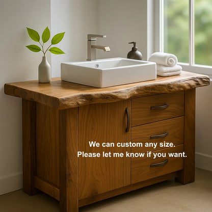 Handcrafted Solid Wood Bathroom Vanity – Live Edge Rustic Base with 3 Drawers and Cabinet Lynnsnail
