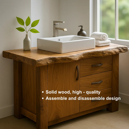 Handcrafted Solid Wood Bathroom Vanity – Live Edge Rustic Base with 3 Drawers and Cabinet Lynnsnail