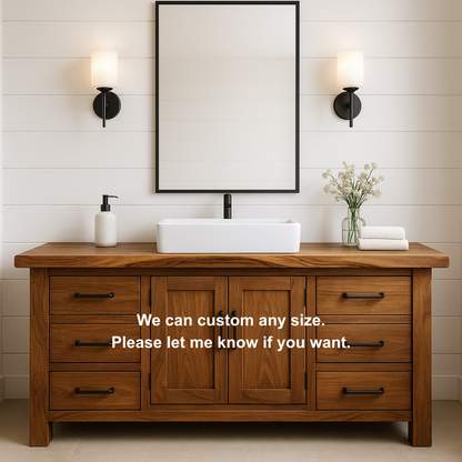 Handcrafted Solid Wood Bathroom Vanity – Rustic Base with Six Drawers and Center Cabinet Lynnsnail