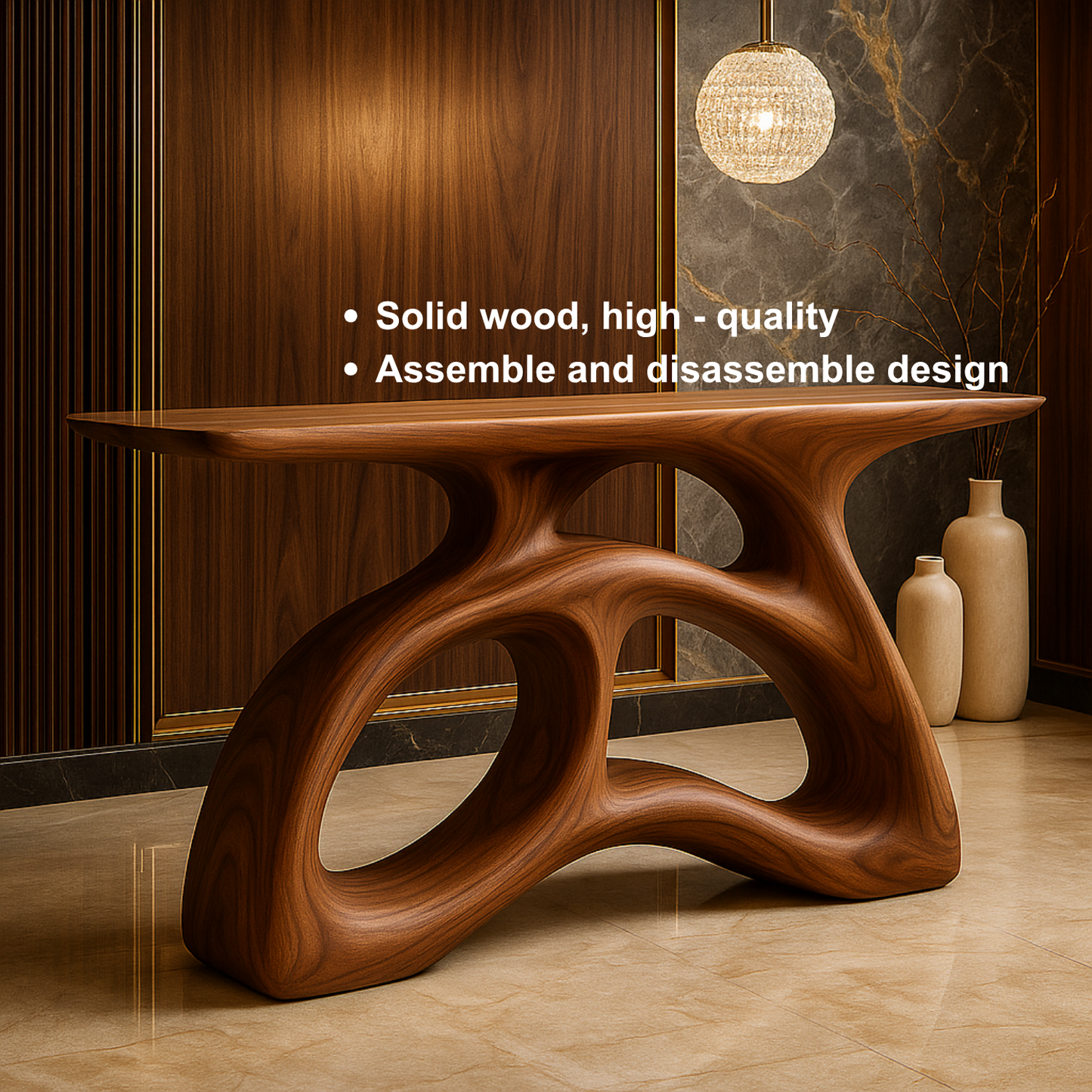 Handcrafted Solid Wood Sculptural Console Table – Flowform Organic Design for Luxury Interiors Lynnsnail