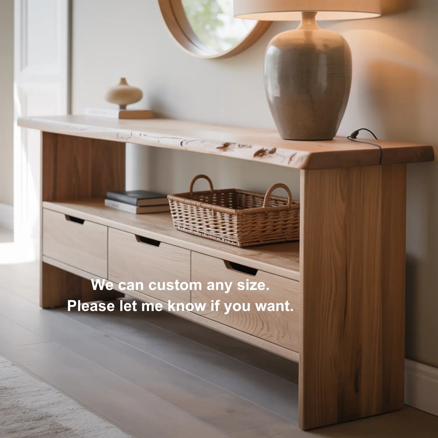 Handcrafted Solid Wood Console Table – Minimalist Live Edge Design with Storage Drawers Lynnsnail