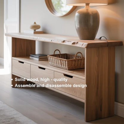 Handcrafted Solid Wood Console Table – Minimalist Live Edge Design with Storage Drawers Lynnsnail