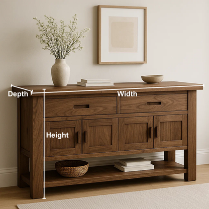 Handcrafted Solid Walnut Console Table – Modern Rustic Design with Storage Cabinets & Drawers Lynnsnail
